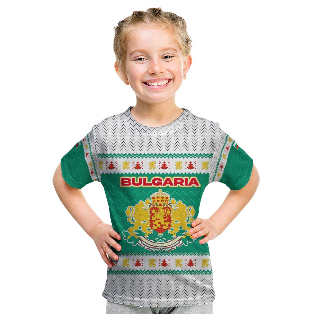 Bulgaria Christmas Kid T Shirt with Green-White Theme, Coat of Arms, and National Flag Motif - Wonder Print Shop
