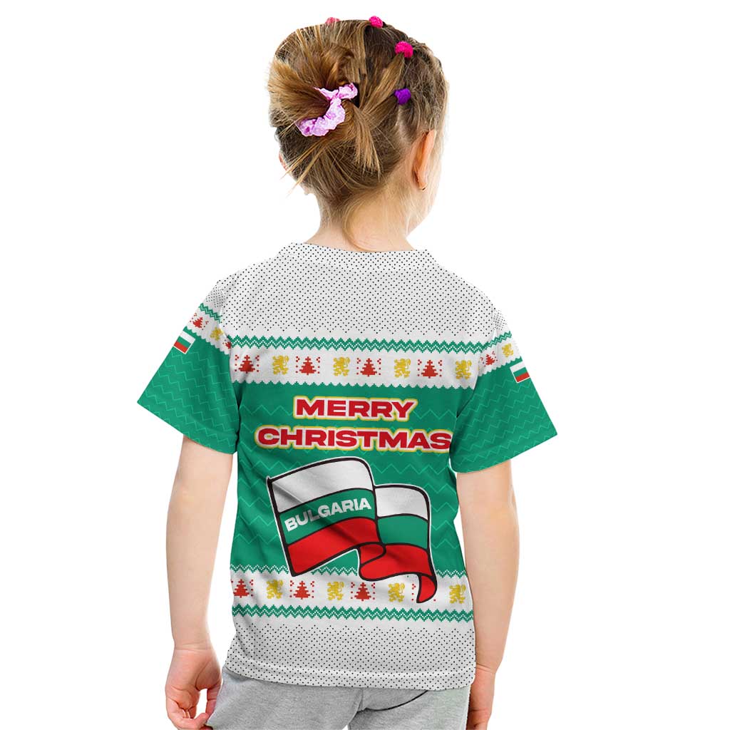 Bulgaria Christmas Kid T Shirt with Green-White Theme, Coat of Arms, and National Flag Motif - Wonder Print Shop