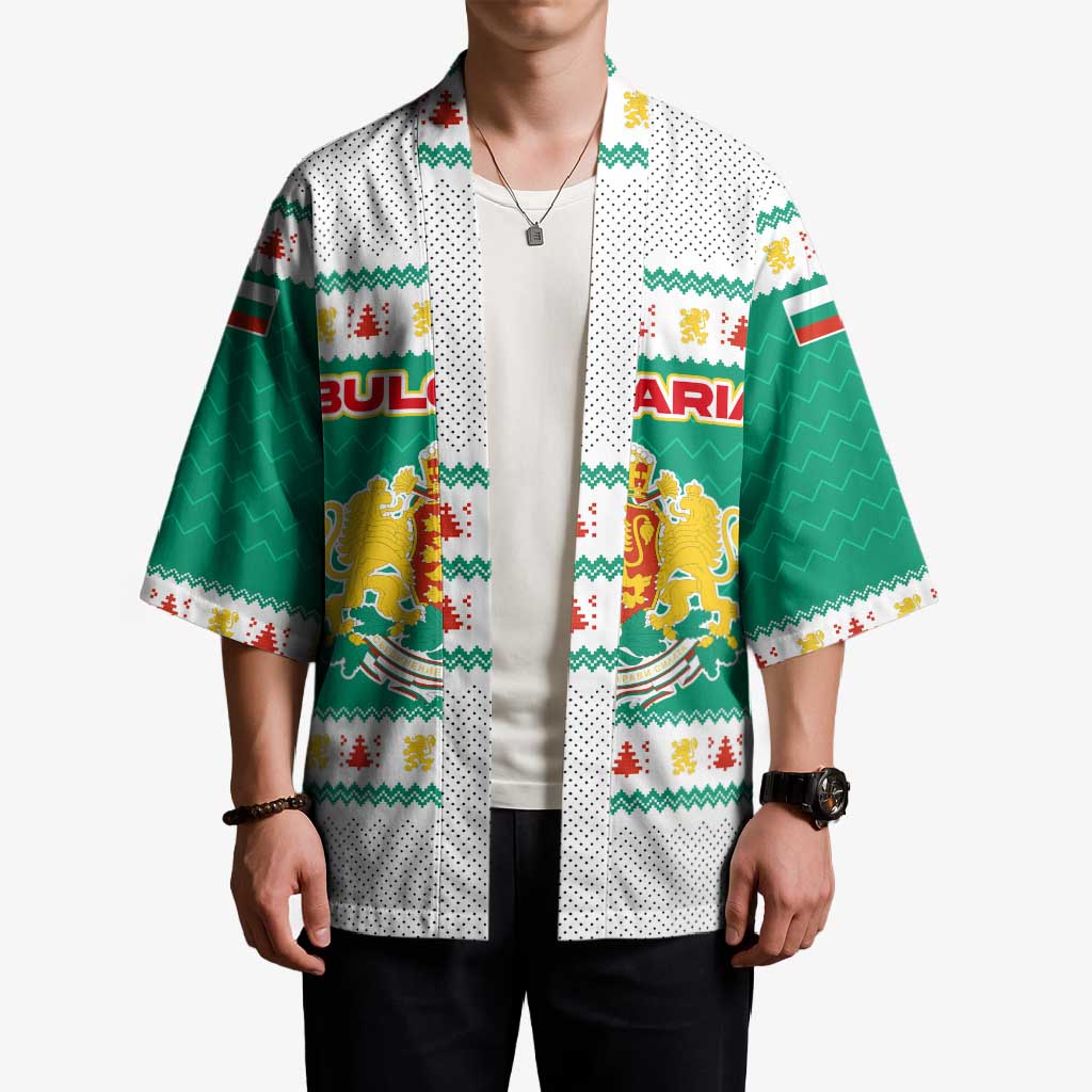 Bulgaria Christmas Kimono with Green-White Theme, Coat of Arms, and National Flag Motif - Wonder Print Shop