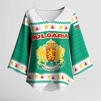 Bulgaria Christmas Kimono Sleeve Blouse with Green-White Theme, Coat of Arms, and National Flag Motif - Wonder Print Shop