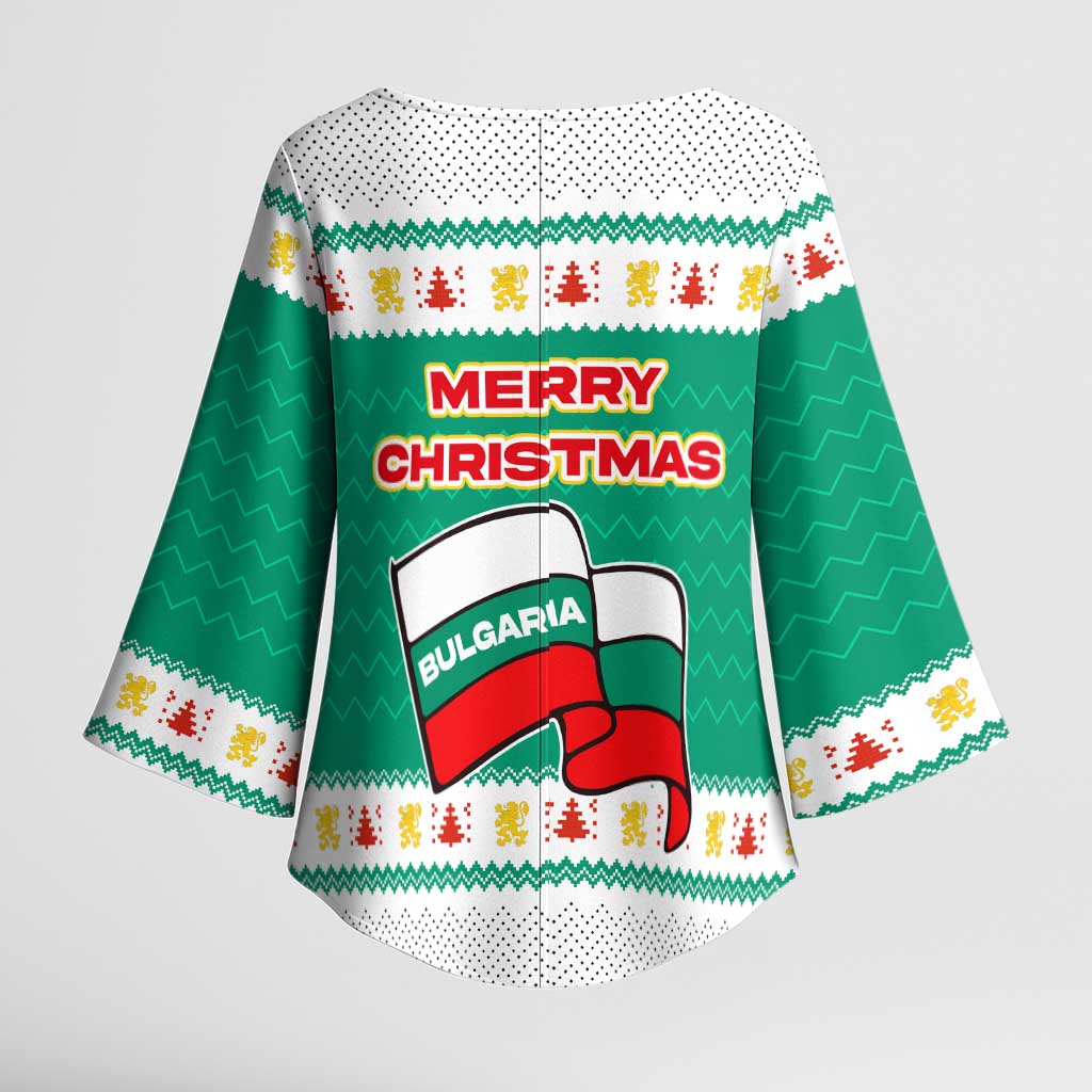 Bulgaria Christmas Kimono Sleeve Blouse with Green-White Theme, Coat of Arms, and National Flag Motif - Wonder Print Shop