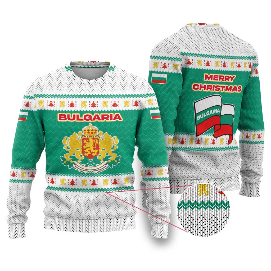 Bulgaria Christmas Ugly Christmas Sweater with Green-White Theme, Coat of Arms, and National Flag Motif - Wonder Print Shop