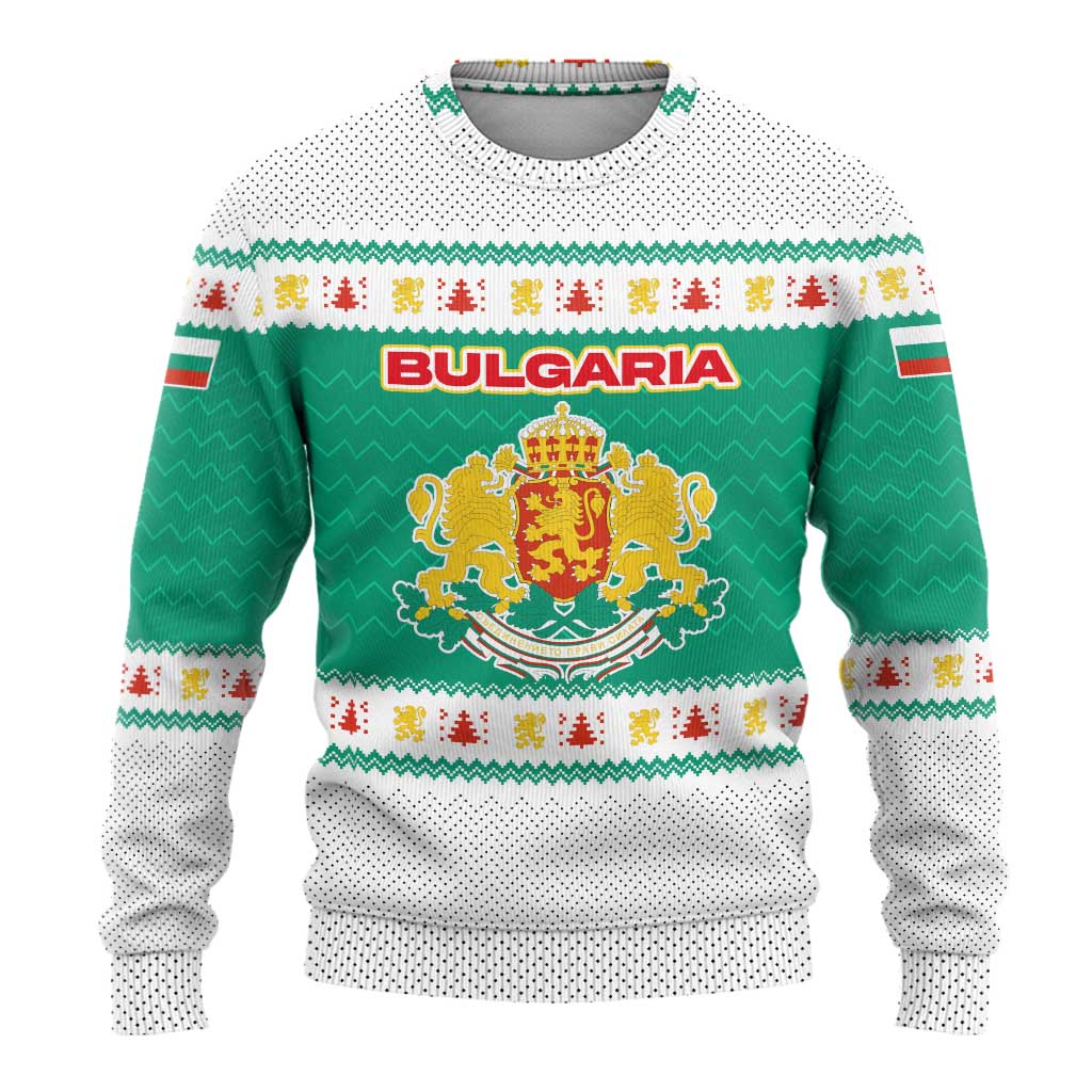 Bulgaria Christmas Ugly Christmas Sweater with Green-White Theme, Coat of Arms, and National Flag Motif - Wonder Print Shop