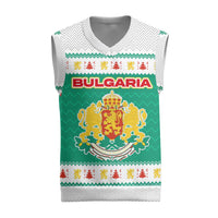Bulgaria Christmas Knitted V-Neck Vest with Green-White Theme, Coat of Arms, and National Flag Motif - Wonder Print Shop