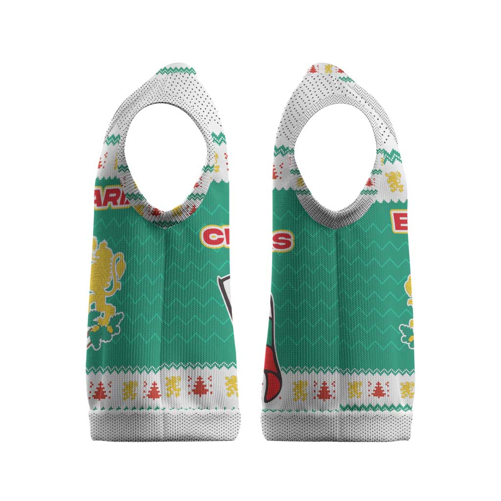 Bulgaria Christmas Knitted V-Neck Vest with Green-White Theme, Coat of Arms, and National Flag Motif - Wonder Print Shop