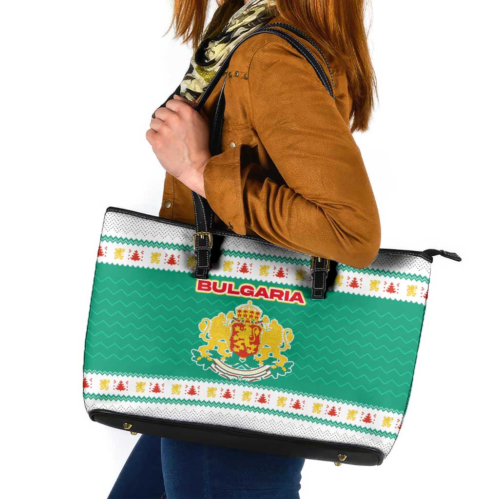 Bulgaria Christmas Leather Tote Bag with Green-White Theme, Coat of Arms, and National Flag Motif - Wonder Print Shop