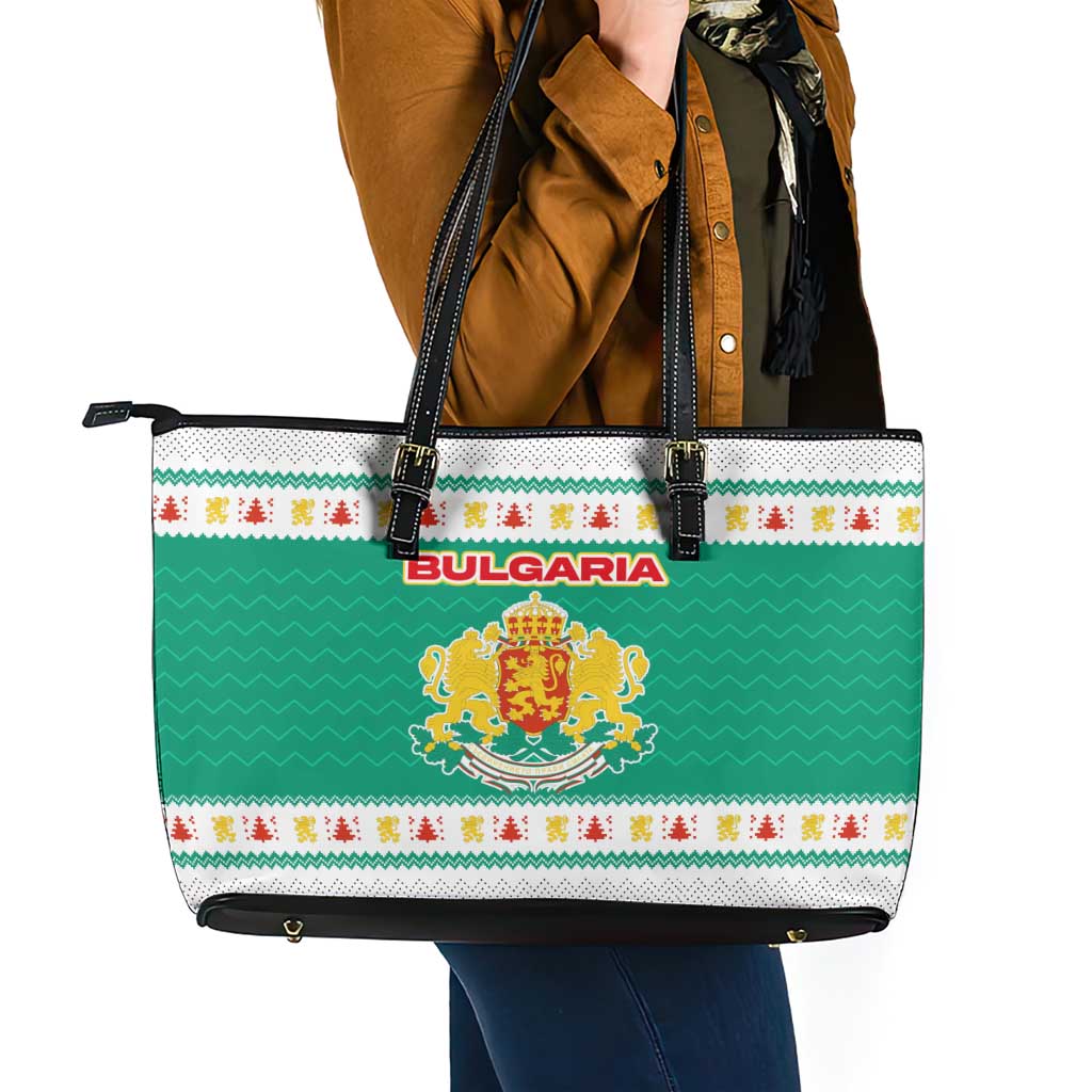 Bulgaria Christmas Leather Tote Bag with Green-White Theme, Coat of Arms, and National Flag Motif - Wonder Print Shop
