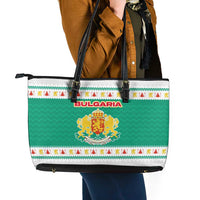 Bulgaria Christmas Leather Tote Bag with Green-White Theme, Coat of Arms, and National Flag Motif - Wonder Print Shop
