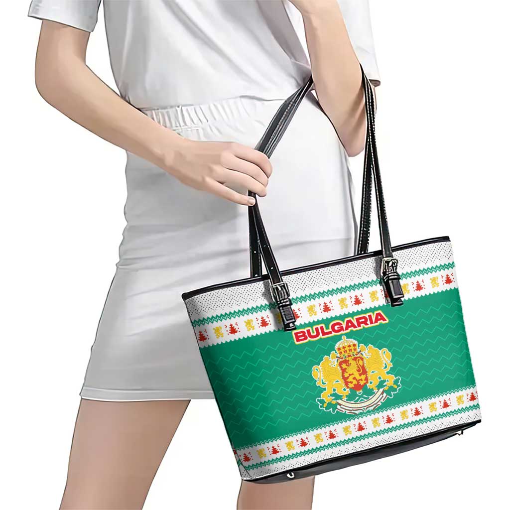 Bulgaria Christmas Leather Tote Bag with Green-White Theme, Coat of Arms, and National Flag Motif - Wonder Print Shop