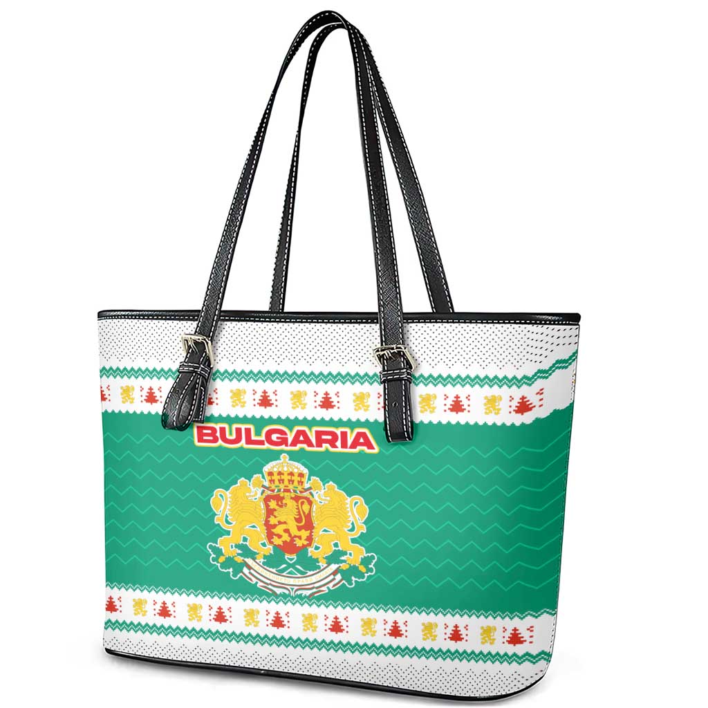 Bulgaria Christmas Leather Tote Bag with Green-White Theme, Coat of Arms, and National Flag Motif - Wonder Print Shop