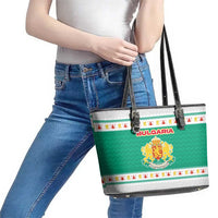 Bulgaria Christmas Leather Tote Bag with Green-White Theme, Coat of Arms, and National Flag Motif - Wonder Print Shop