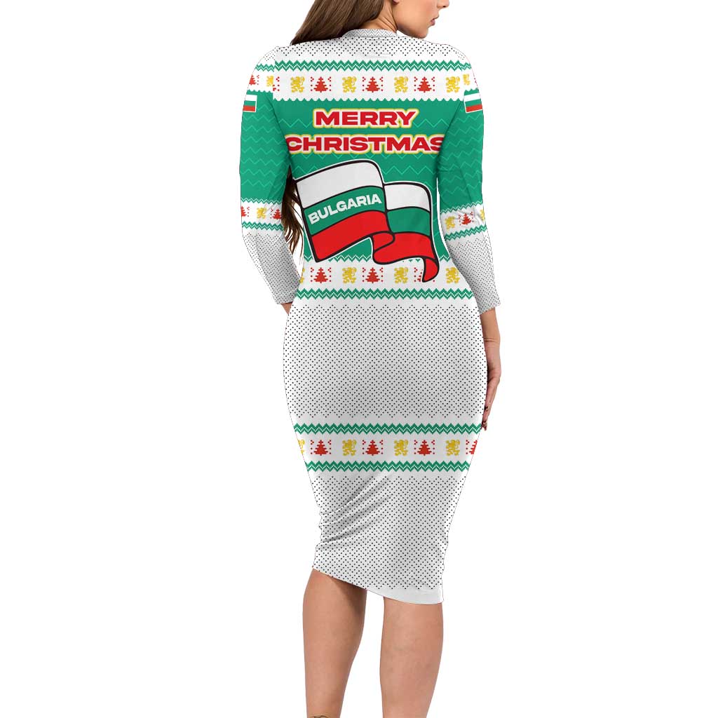 Bulgaria Christmas Long Sleeve Bodycon Dress with Green-White Theme, Coat of Arms, and National Flag Motif - Wonder Print Shop