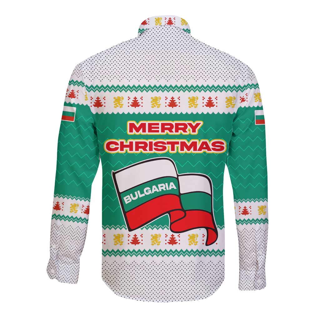 Bulgaria Christmas Long Sleeve Button Shirt with Green-White Theme, Coat of Arms, and National Flag Motif - Wonder Print Shop