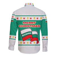 Bulgaria Christmas Long Sleeve Button Shirt with Green-White Theme, Coat of Arms, and National Flag Motif - Wonder Print Shop