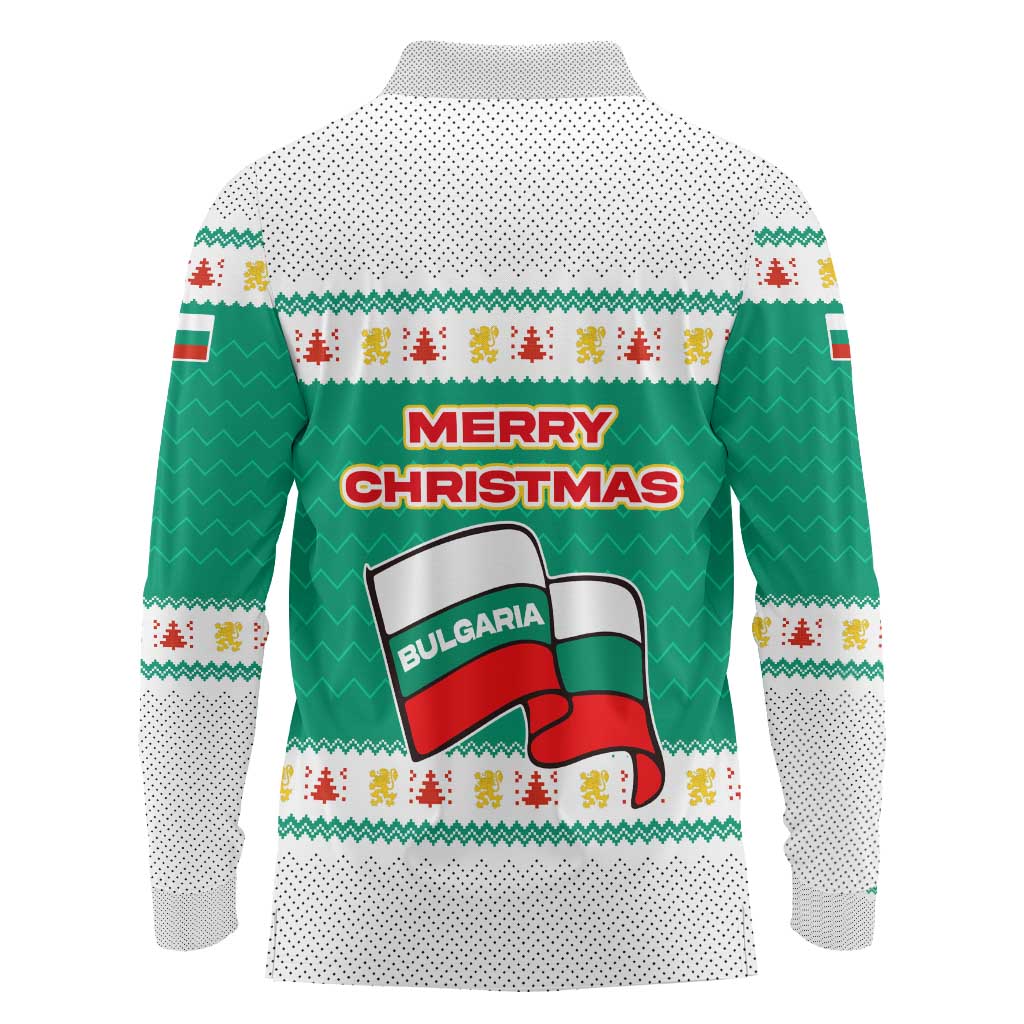 Bulgaria Christmas Long Sleeve Polo Shirt with Green-White Theme, Coat of Arms, and National Flag Motif - Wonder Print Shop