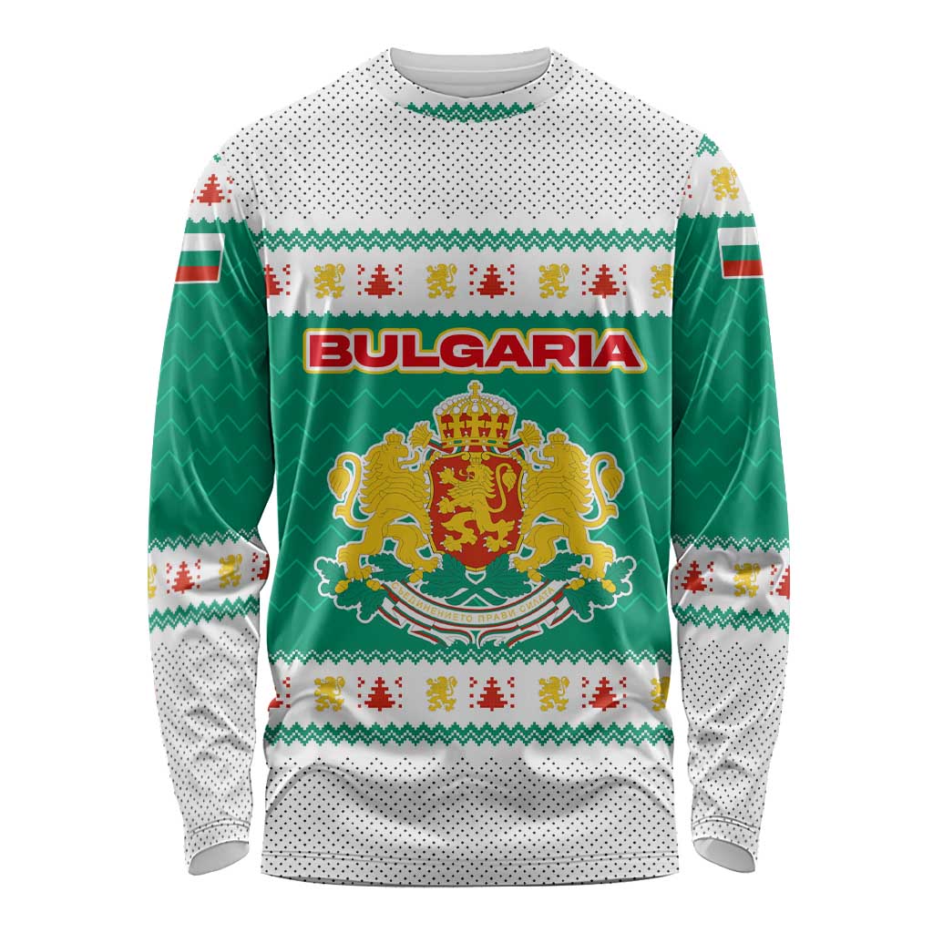 Bulgaria Christmas Long Sleeve Shirt with Green-White Theme, Coat of Arms, and National Flag Motif - Wonder Print Shop