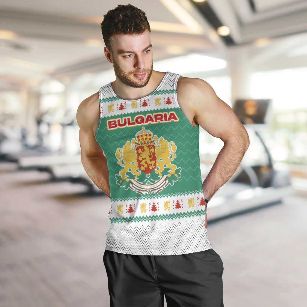 Bulgaria Christmas Men Tank Top with Green-White Theme, Coat of Arms, and National Flag Motif - Wonder Print Shop