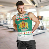 Bulgaria Christmas Men Tank Top with Green-White Theme, Coat of Arms, and National Flag Motif - Wonder Print Shop