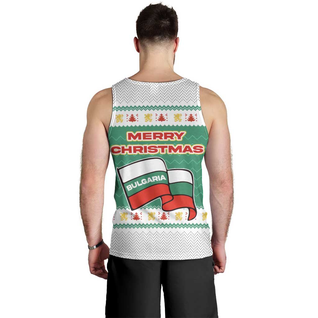 Bulgaria Christmas Men Tank Top with Green-White Theme, Coat of Arms, and National Flag Motif - Wonder Print Shop