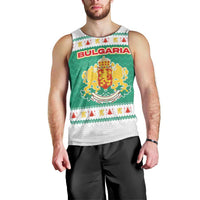 Bulgaria Christmas Men Tank Top with Green-White Theme, Coat of Arms, and National Flag Motif - Wonder Print Shop