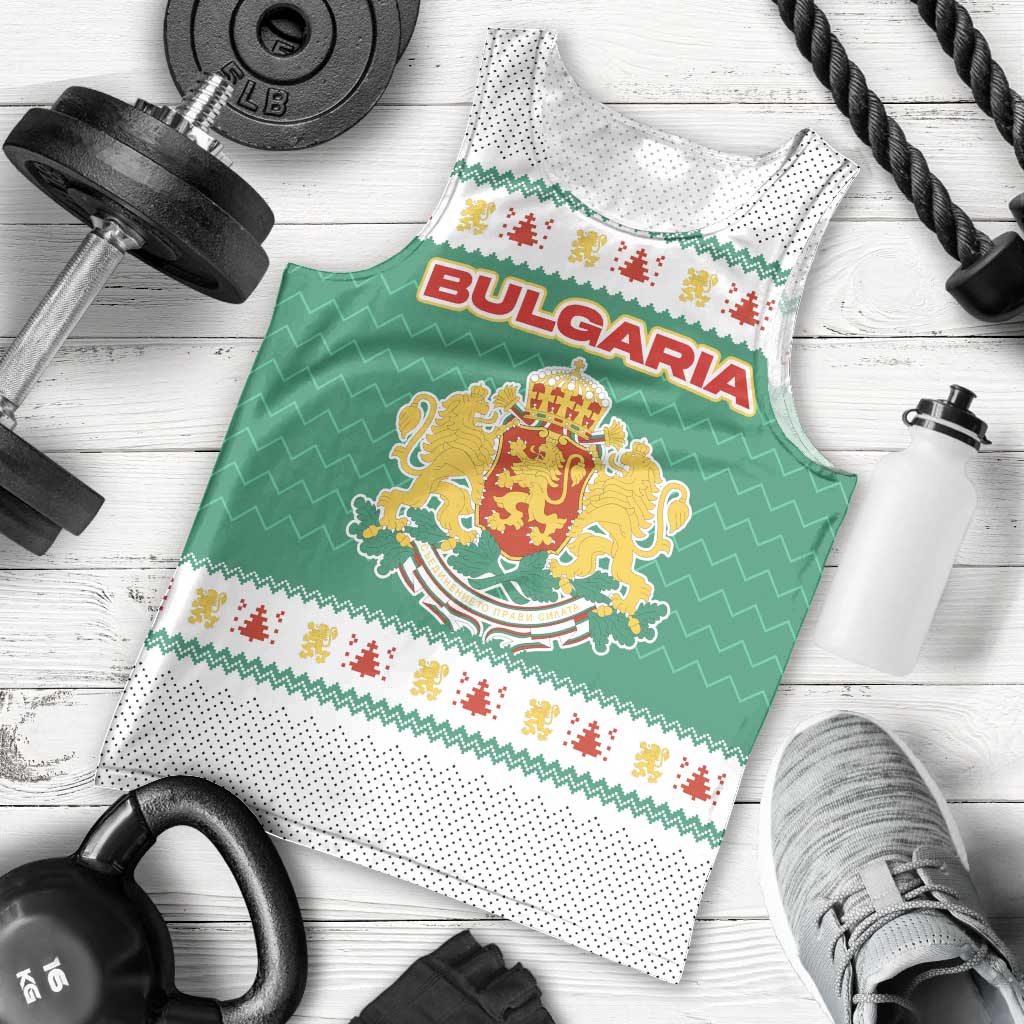 Bulgaria Christmas Men Tank Top with Green-White Theme, Coat of Arms, and National Flag Motif - Wonder Print Shop