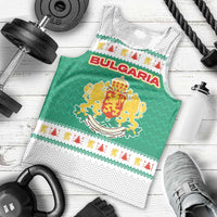Bulgaria Christmas Men Tank Top with Green-White Theme, Coat of Arms, and National Flag Motif - Wonder Print Shop