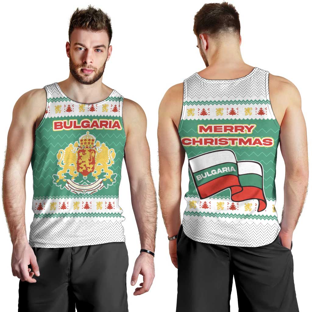 Bulgaria Christmas Men Tank Top with Green-White Theme, Coat of Arms, and National Flag Motif - Wonder Print Shop