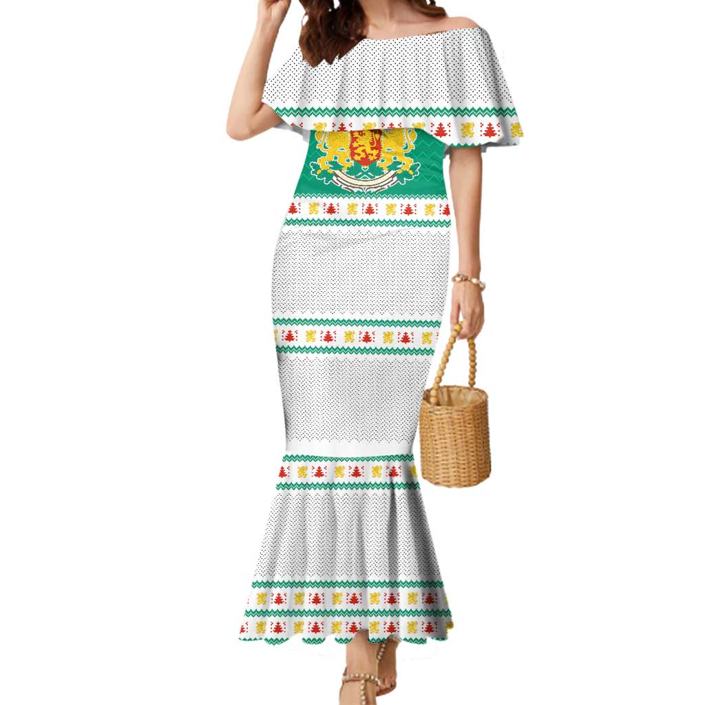 Bulgaria Christmas Mermaid Dress with Green-White Theme, Coat of Arms, and National Flag Motif - Wonder Print Shop