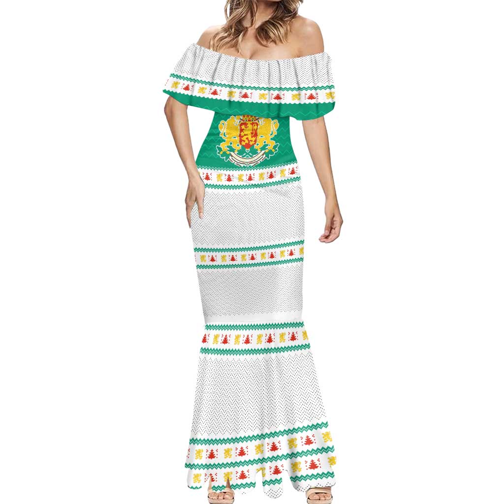 Bulgaria Christmas Mermaid Dress with Green-White Theme, Coat of Arms, and National Flag Motif - Wonder Print Shop