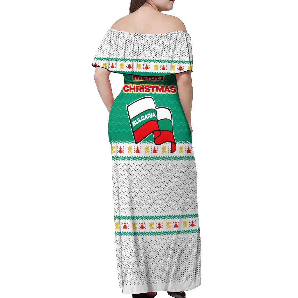 Bulgaria Christmas Off Shoulder Maxi Dress with Green-White Theme, Coat of Arms, and National Flag Motif - Wonder Print Shop