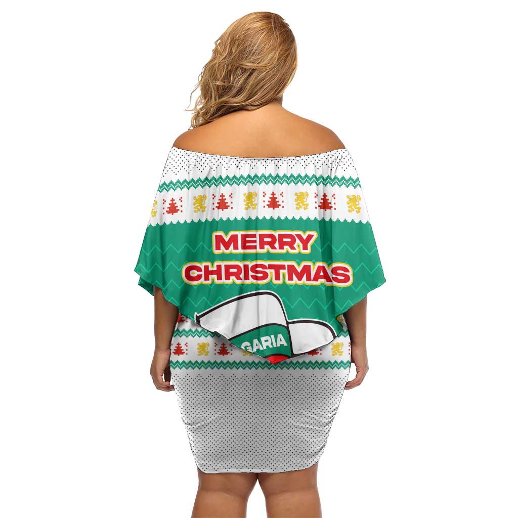 Bulgaria Christmas Off Shoulder Short Dress with Green-White Theme, Coat of Arms, and National Flag Motif - Wonder Print Shop