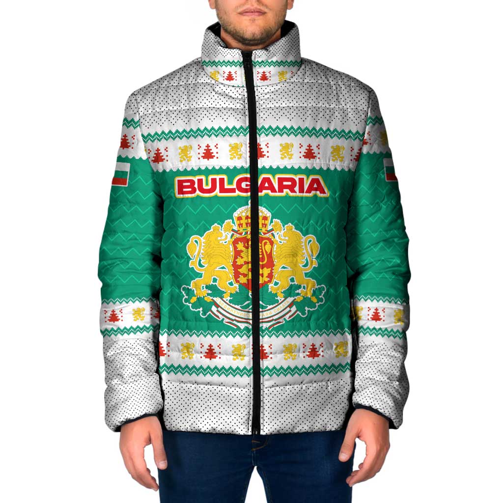 Bulgaria Christmas Padded Jacket with Green-White Theme, Coat of Arms, and National Flag Motif - Wonder Print Shop