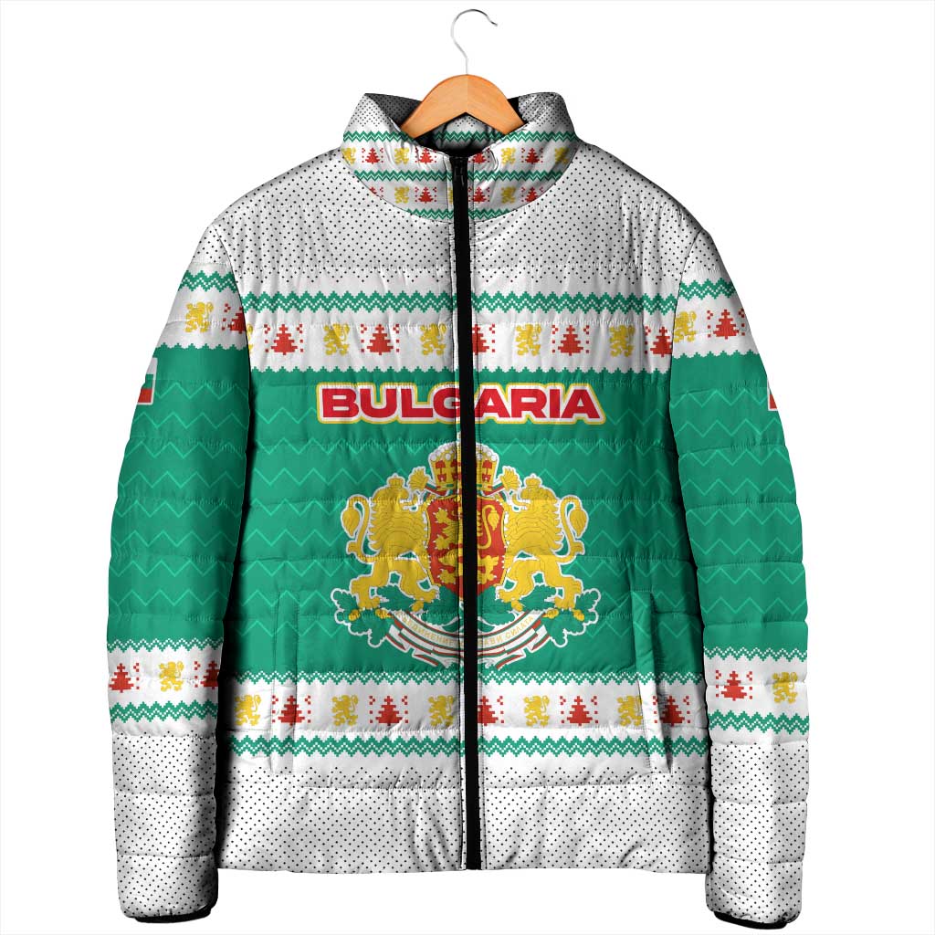 Bulgaria Christmas Padded Jacket with Green-White Theme, Coat of Arms, and National Flag Motif - Wonder Print Shop