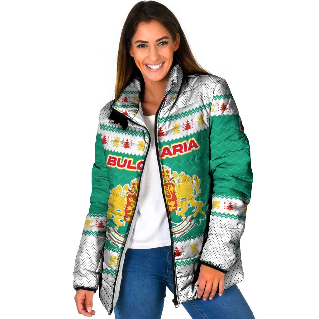 Bulgaria Christmas Padded Jacket with Green-White Theme, Coat of Arms, and National Flag Motif - Wonder Print Shop