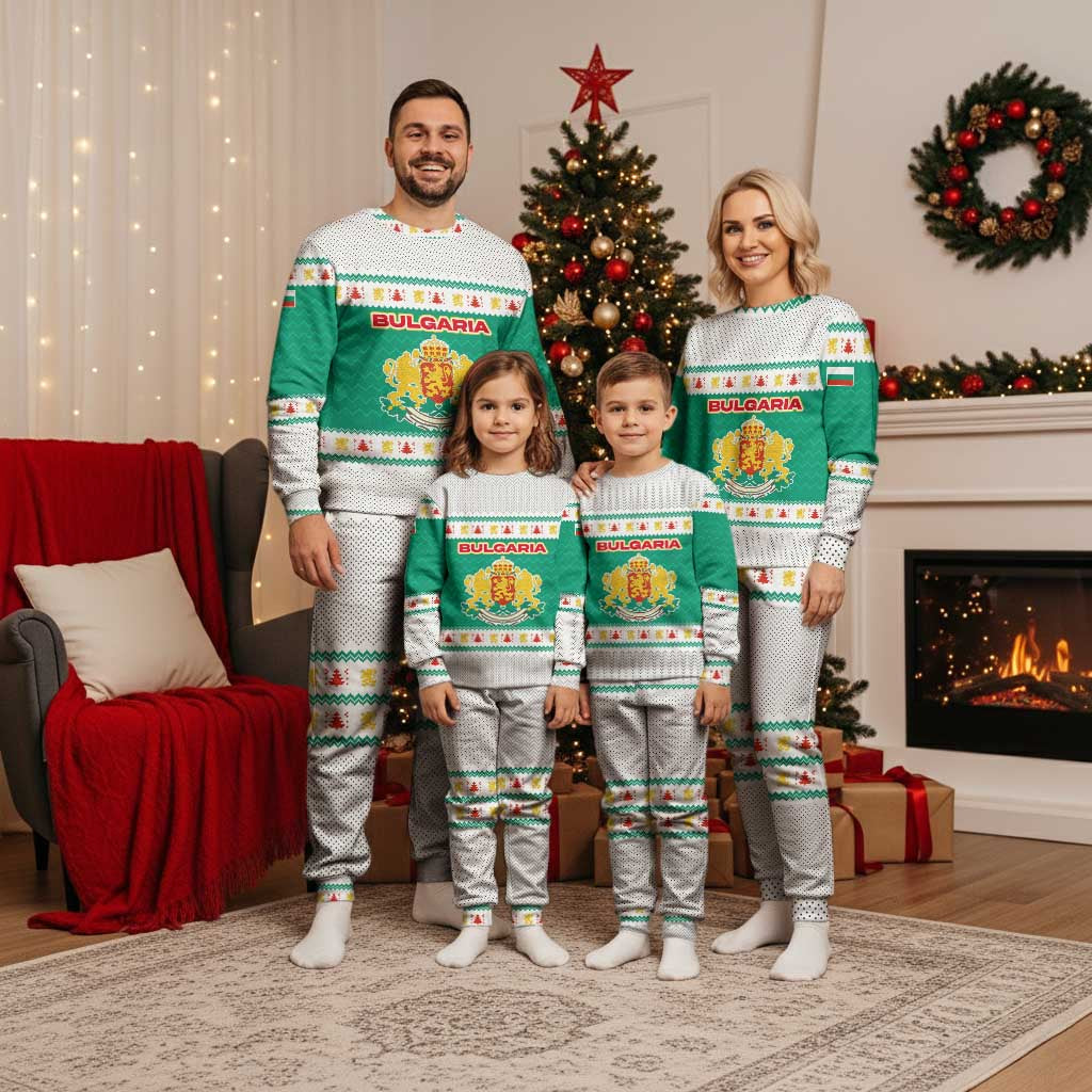 Bulgaria Christmas Pajama Set with Green-White Theme, Coat of Arms, and National Flag Motif TS04