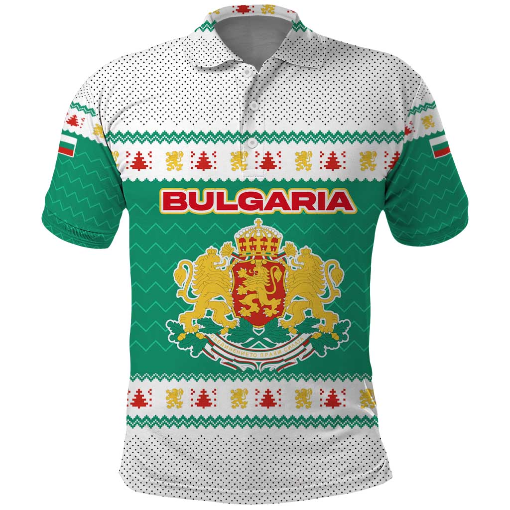 Bulgaria Christmas Polo Shirt with Green-White Theme, Coat of Arms, and National Flag Motif - Wonder Print Shop