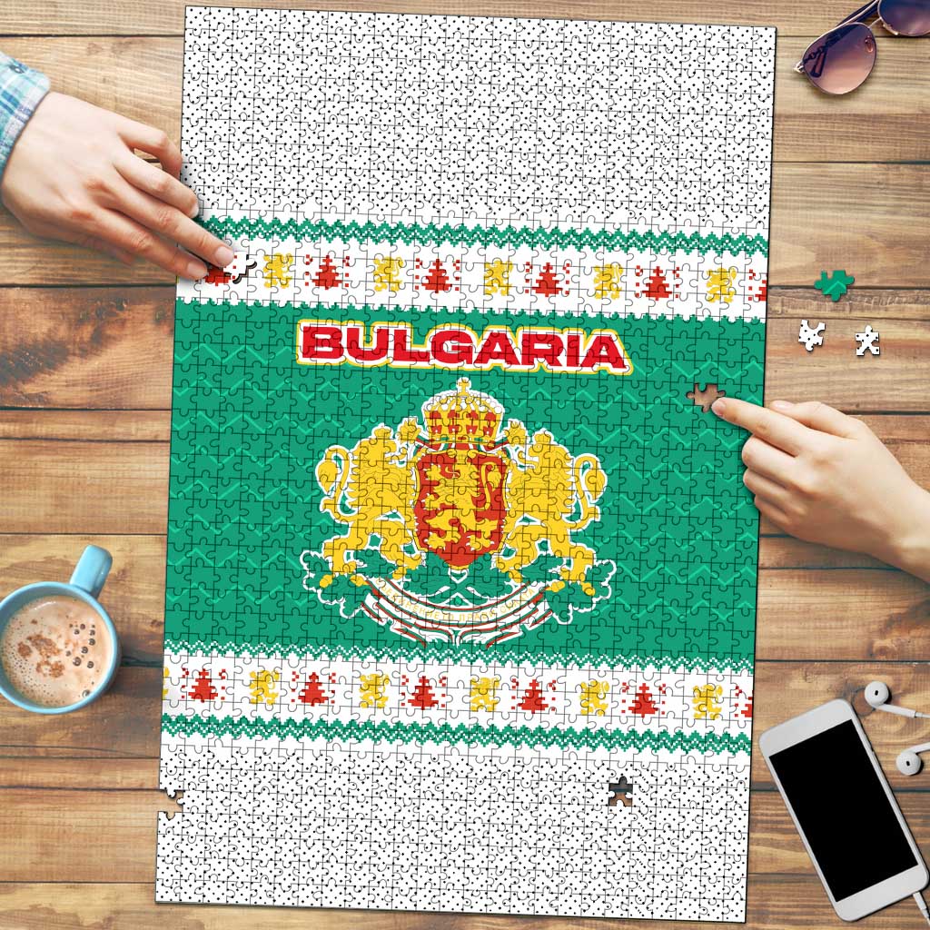 Bulgaria Christmas Puzzle with Green-White Theme, Coat of Arms, and National Flag Motif - Wonder Print Shop