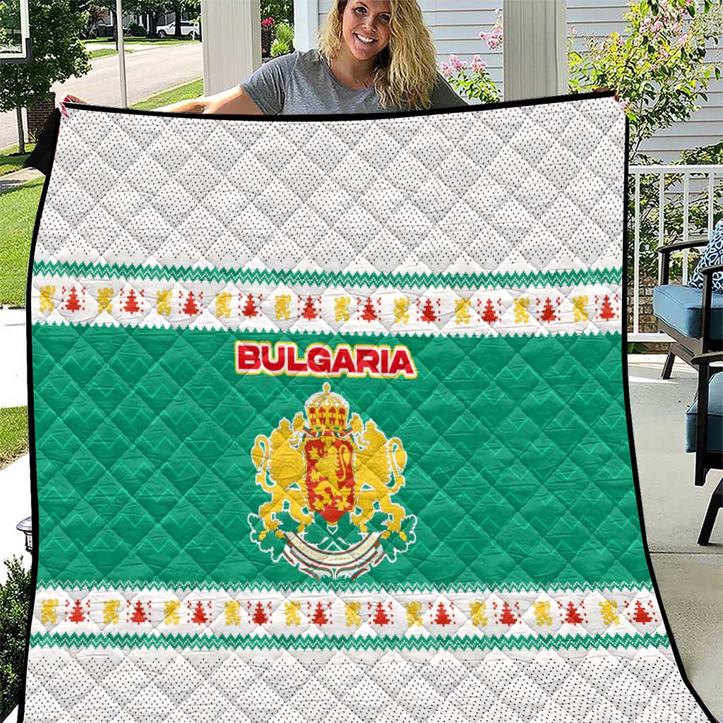 Bulgaria Christmas Quilt with Green-White Theme, Coat of Arms, and National Flag Motif - Wonder Print Shop