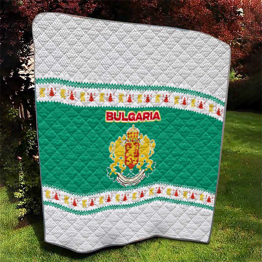 Bulgaria Christmas Quilt with Green-White Theme, Coat of Arms, and National Flag Motif - Wonder Print Shop
