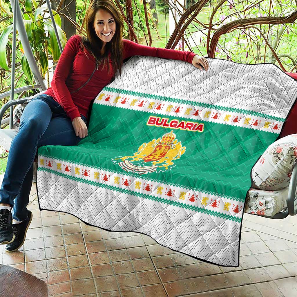 Bulgaria Christmas Quilt with Green-White Theme, Coat of Arms, and National Flag Motif - Wonder Print Shop