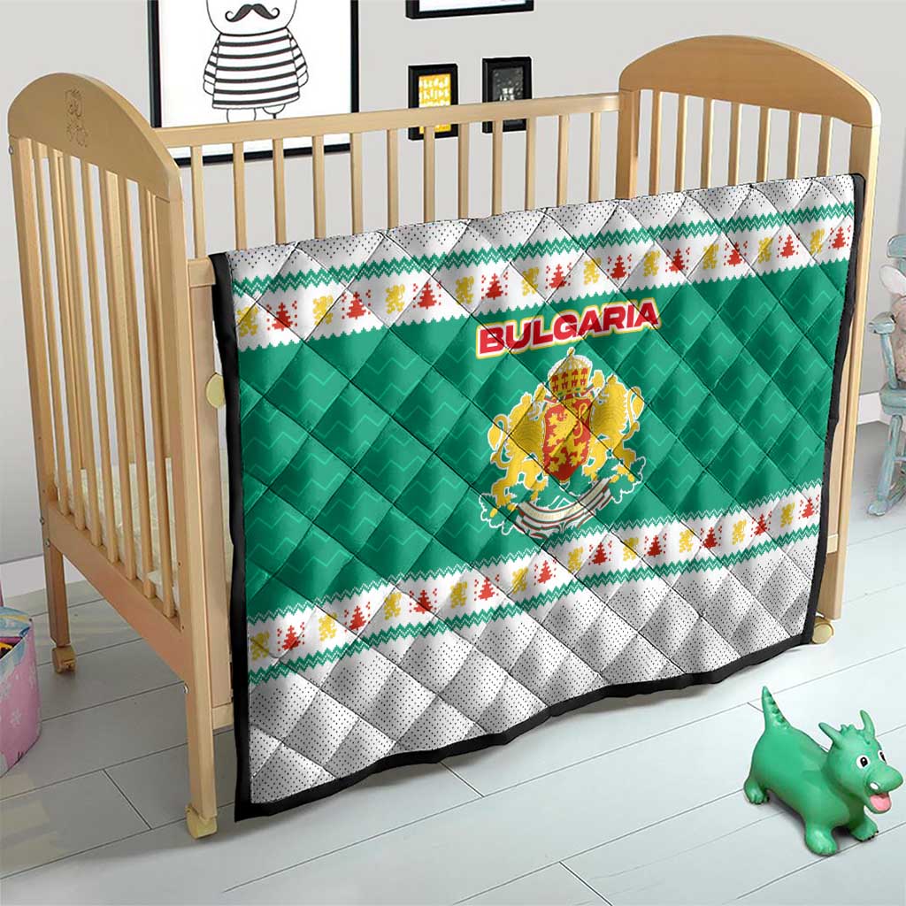 Bulgaria Christmas Quilt with Green-White Theme, Coat of Arms, and National Flag Motif - Wonder Print Shop