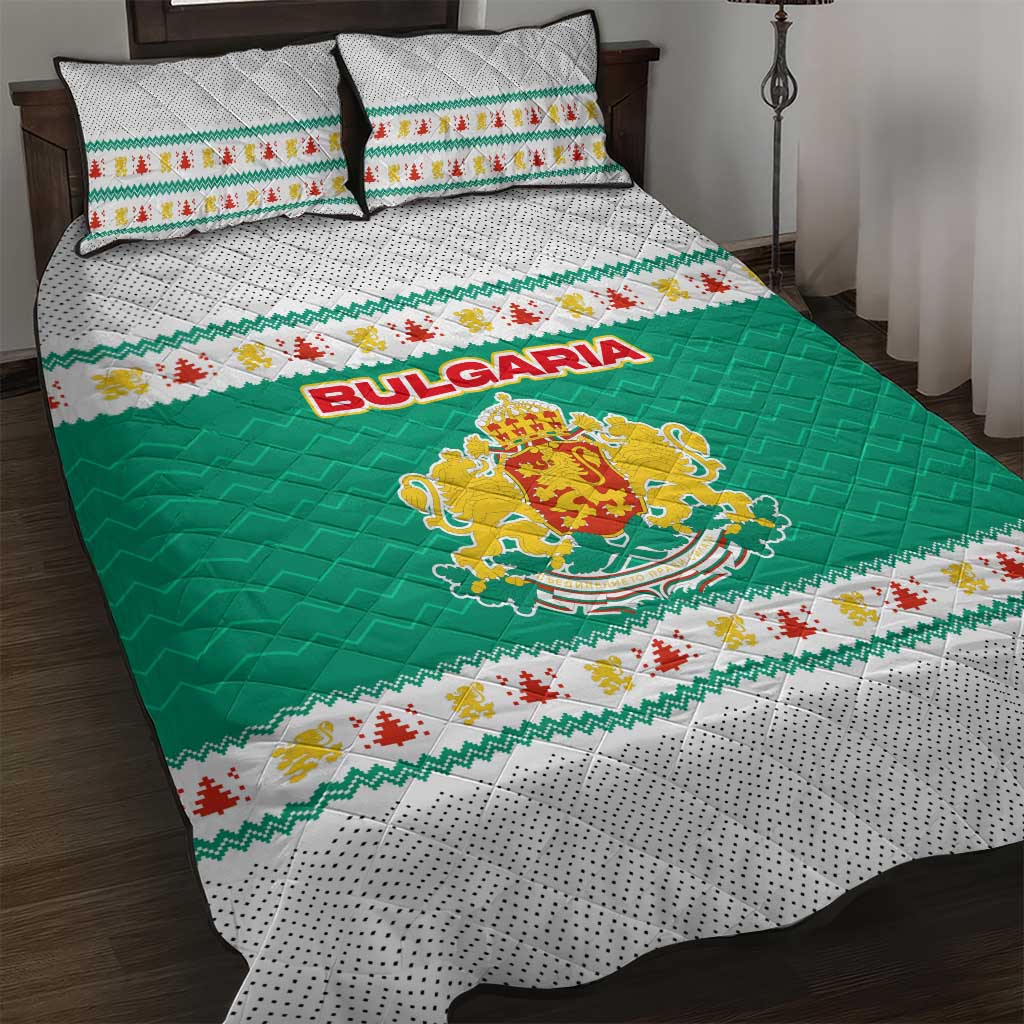 Bulgaria Christmas Quilt Bed Set with Green-White Theme, Coat of Arms, and National Flag Motif - Wonder Print Shop