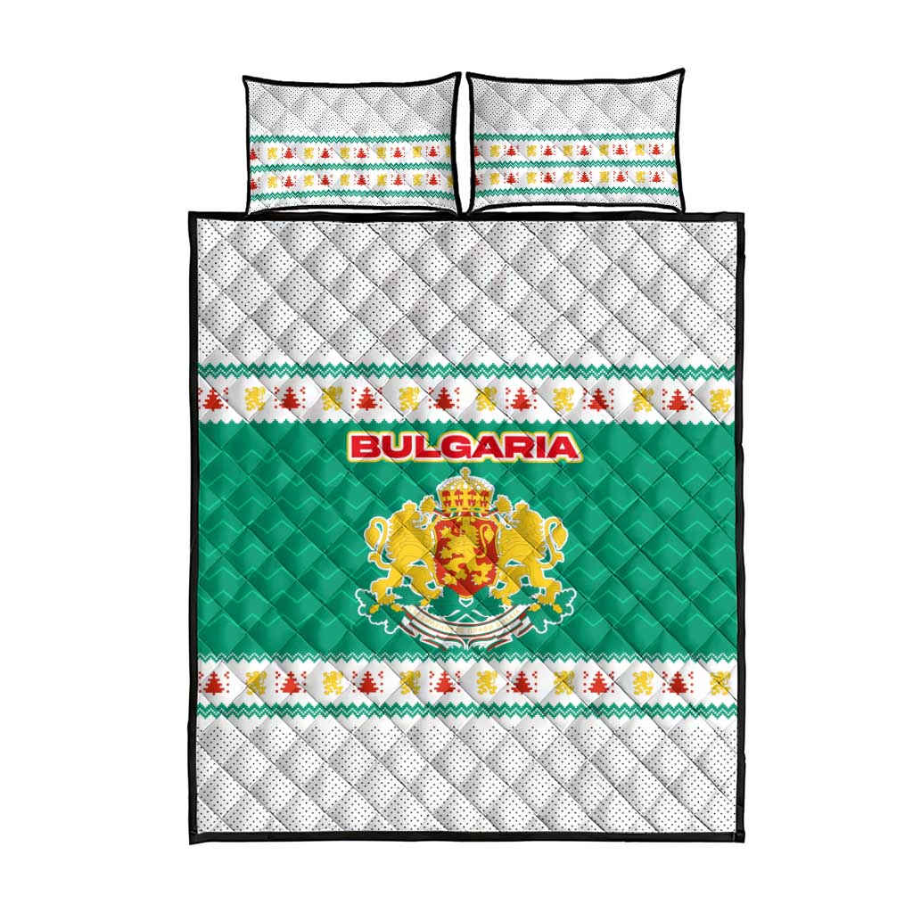 Bulgaria Christmas Quilt Bed Set with Green-White Theme, Coat of Arms, and National Flag Motif - Wonder Print Shop