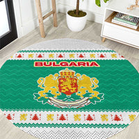 Bulgaria Christmas Round Carpet with Green-White Theme, Coat of Arms, and National Flag Motif - Wonder Print Shop