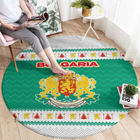 Bulgaria Christmas Round Carpet with Green-White Theme, Coat of Arms, and National Flag Motif - Wonder Print Shop