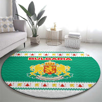 Bulgaria Christmas Round Carpet with Green-White Theme, Coat of Arms, and National Flag Motif - Wonder Print Shop