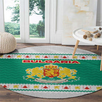 Bulgaria Christmas Round Carpet with Green-White Theme, Coat of Arms, and National Flag Motif - Wonder Print Shop