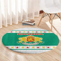 Bulgaria Christmas Round Carpet with Green-White Theme, Coat of Arms, and National Flag Motif - Wonder Print Shop