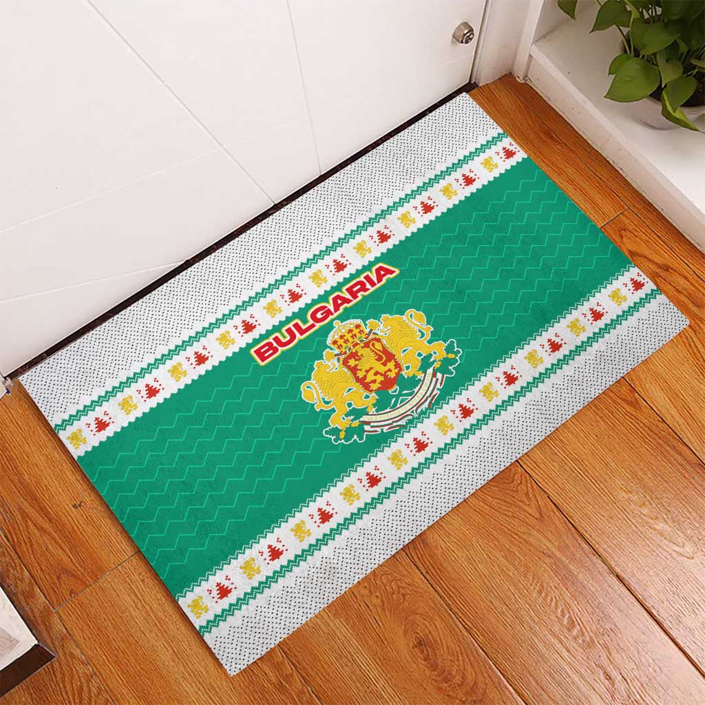 Bulgaria Christmas Rubber Doormat with Green-White Theme, Coat of Arms, and National Flag Motif - Wonder Print Shop