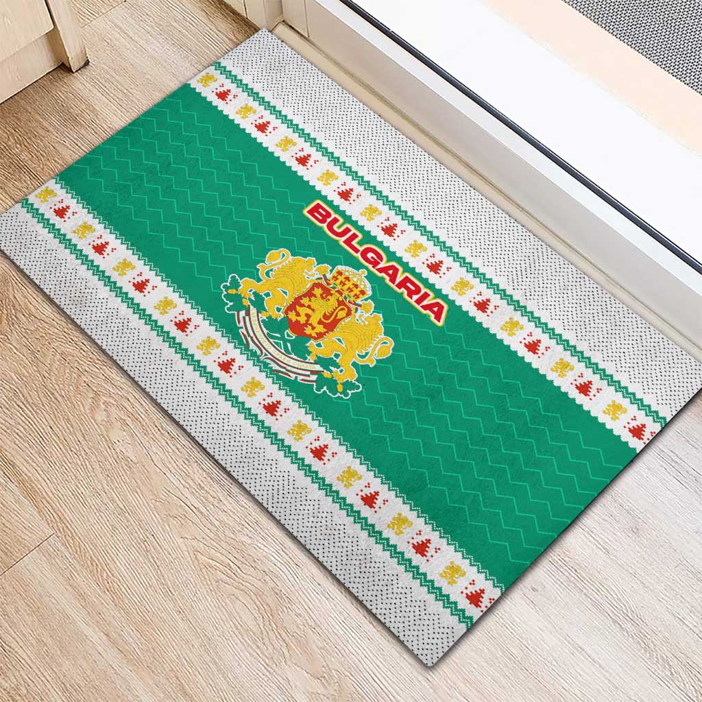 Bulgaria Christmas Rubber Doormat with Green-White Theme, Coat of Arms, and National Flag Motif - Wonder Print Shop